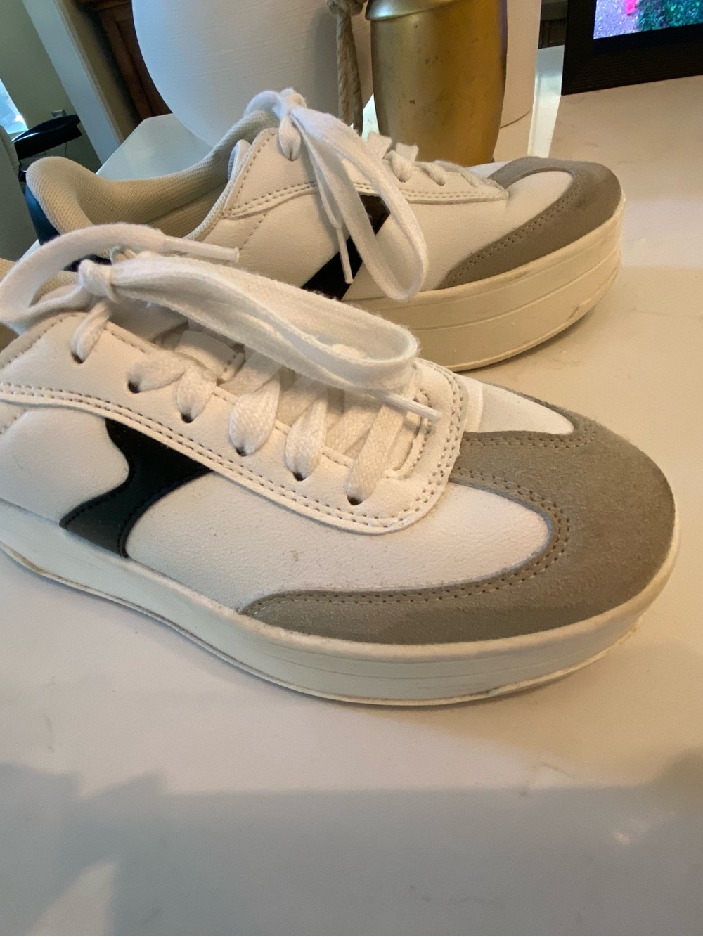 No Boundaries White and Gray Platform Athletic Sneakers